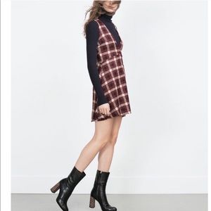 Zara red plaid knit v neck jumper dress M
